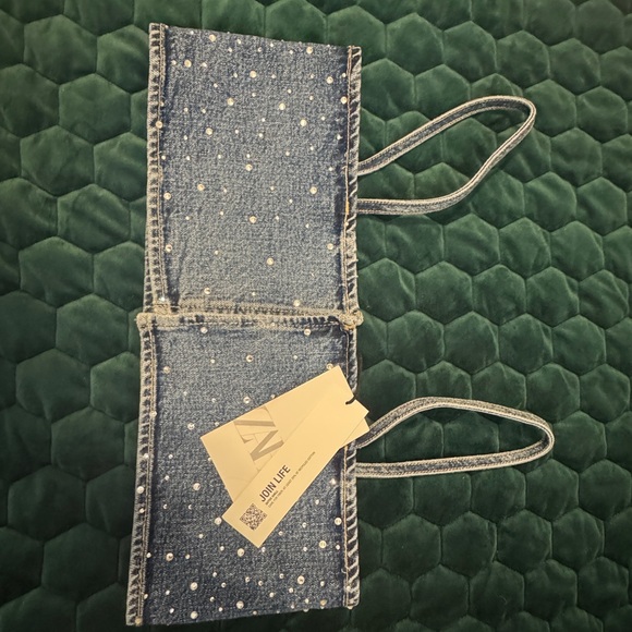 ZARA JEWEL DENIM TRE TOP Sz M-L 6045/217/400 - Picture 9 of 9